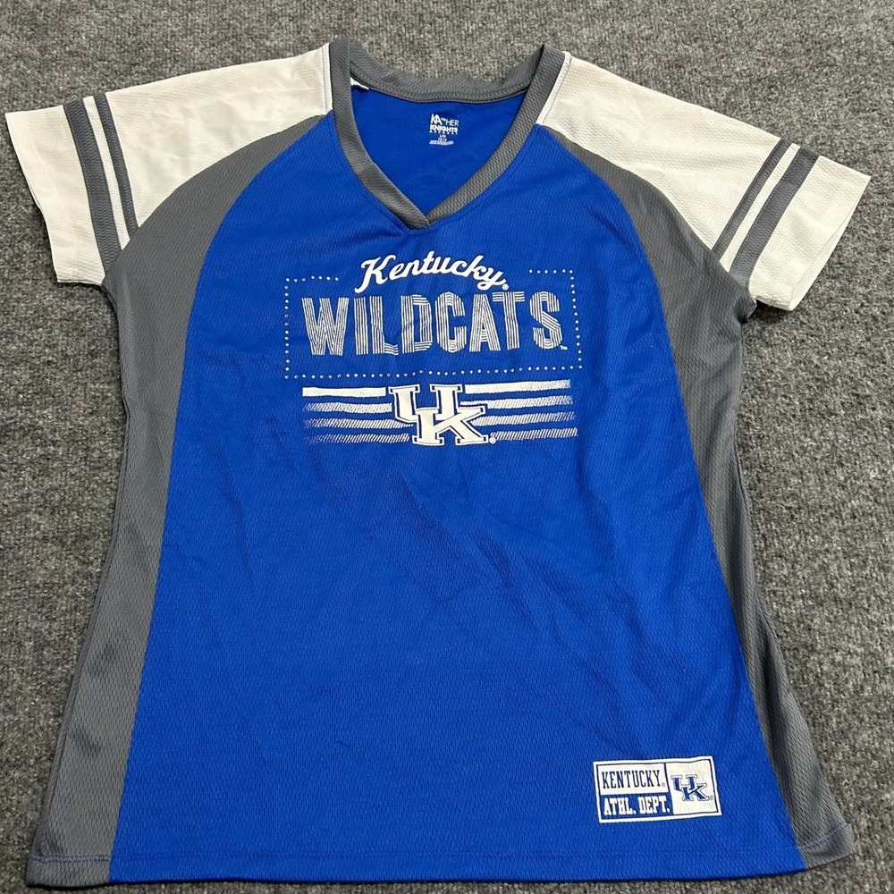 Knights Apparel Jersey Womens Size L Blue Kentucky Wildcats V-Neck Mesh Athletic